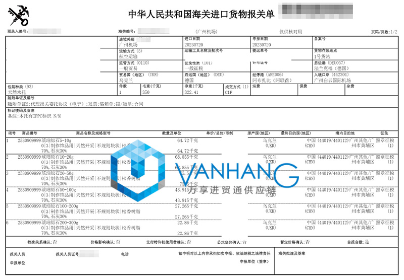 烏克蘭琥珀原石進口報關流程 烏克蘭琥珀原石進口報關流程